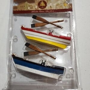 Miniature Boat Set with Oars - Red, Yellow, Blue